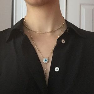 Solid 14k gold lariat beaded necklace